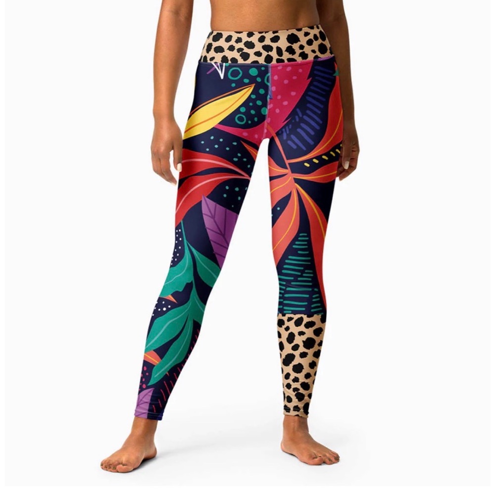Like new Loony Legs Floral Leggings "Animal Leaves" Blue/Orange/Green